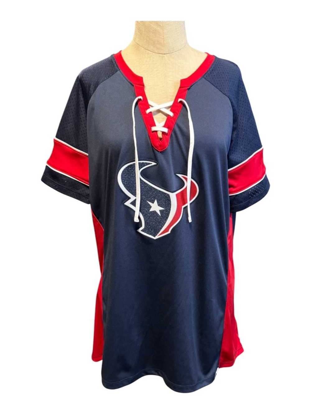 Houston Texans Women’s XL Lace Up Top Fanatics NFL Jersey Style Shirt Blue Red